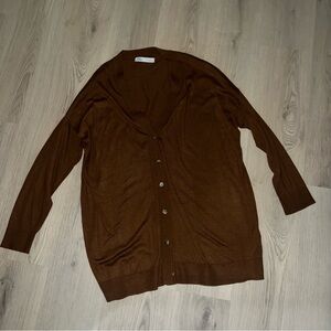 Zara Brown Knit Cardigan Size XL V-Neck Button-Up